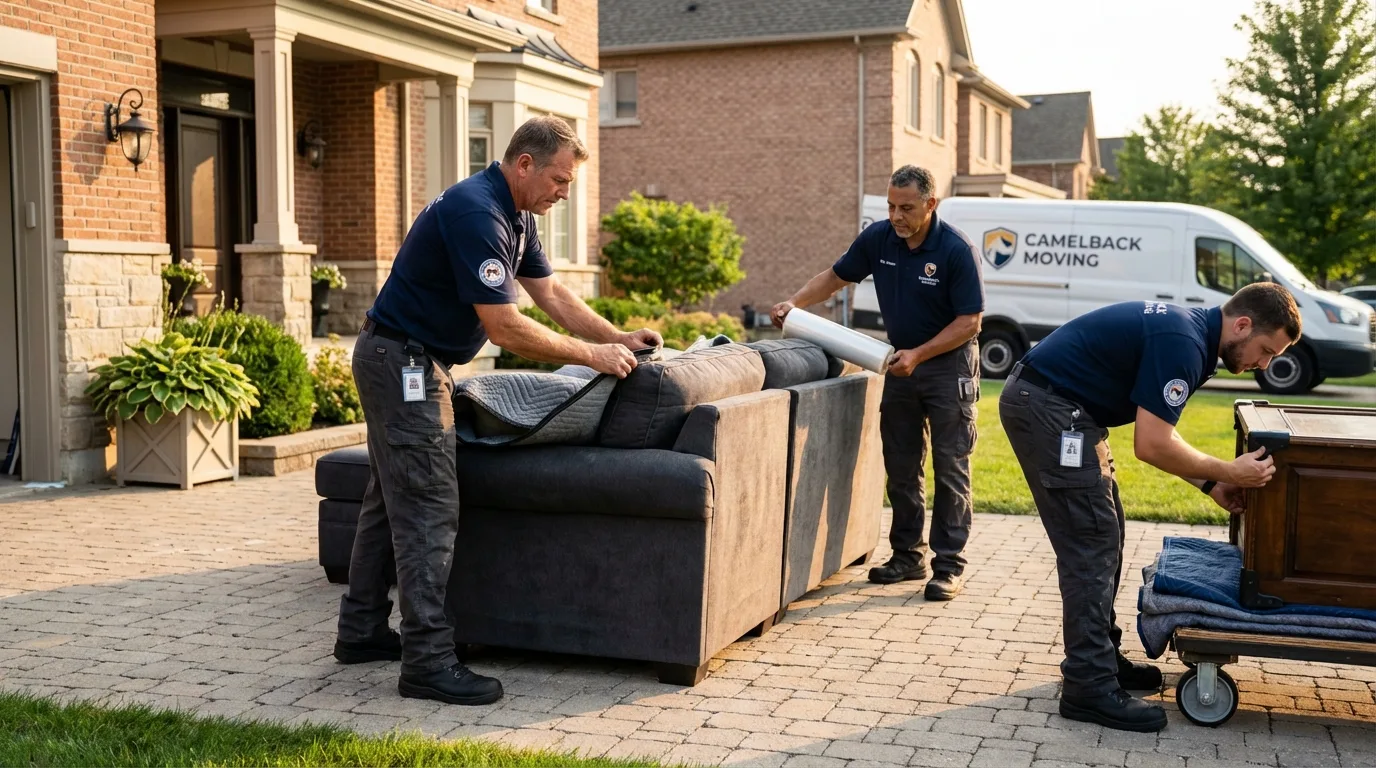 Large estate moving crew wrapping furniture in Comanche, OK