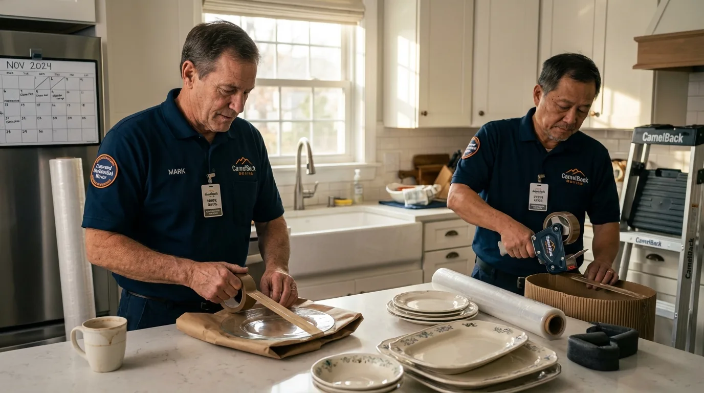Professional crew packing kitchen dishware in Comanche, OK